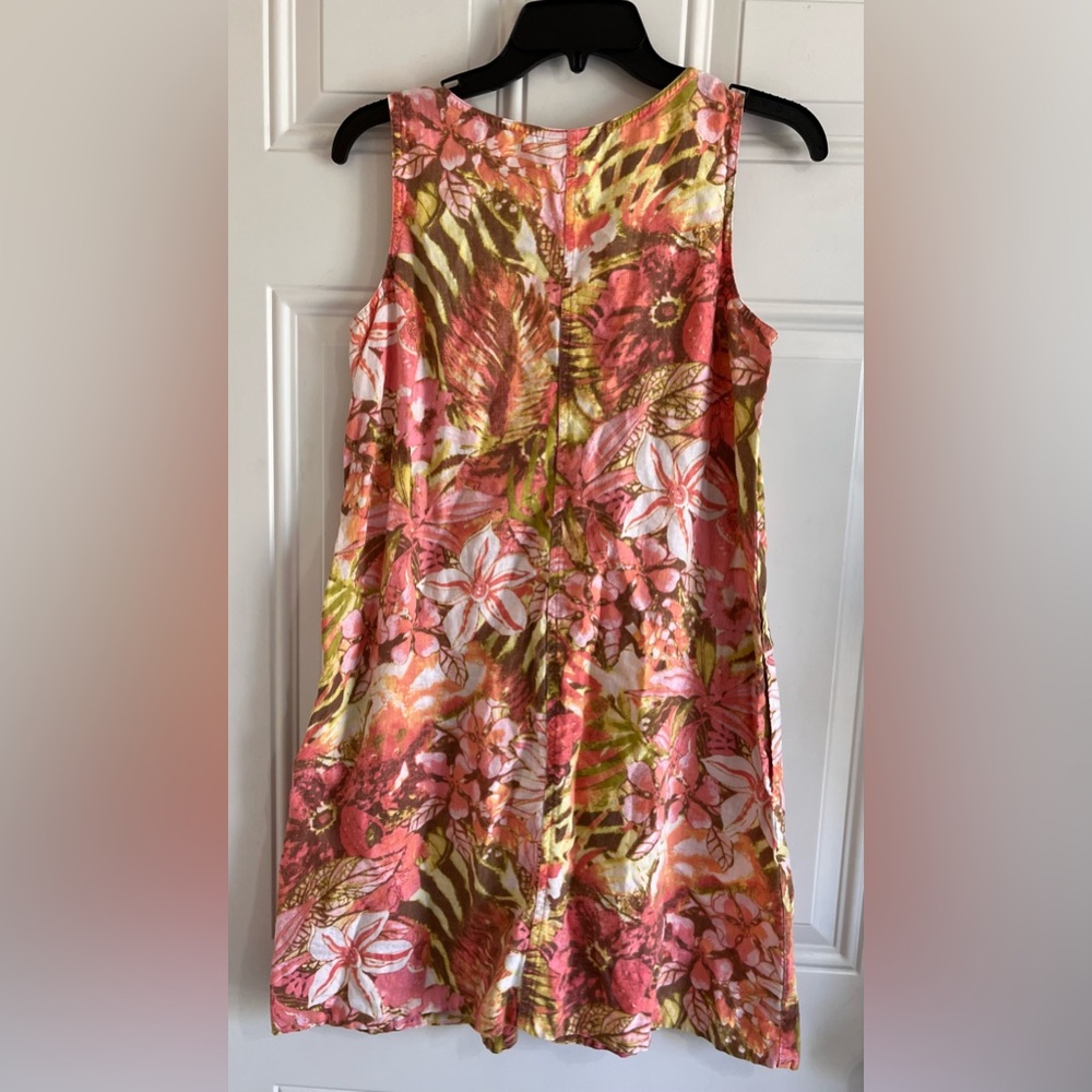 J. Jill Love Linen Pink Green Floral Sleeveless Dress Tropical Women’s S Petite - Picture 5 of 9